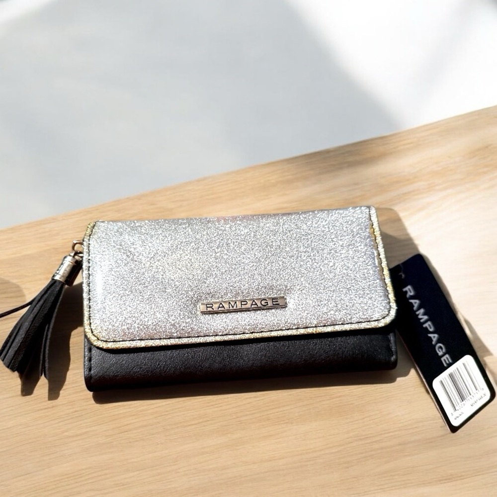 Rampage Silver and Black Wallet with Tassel Accent